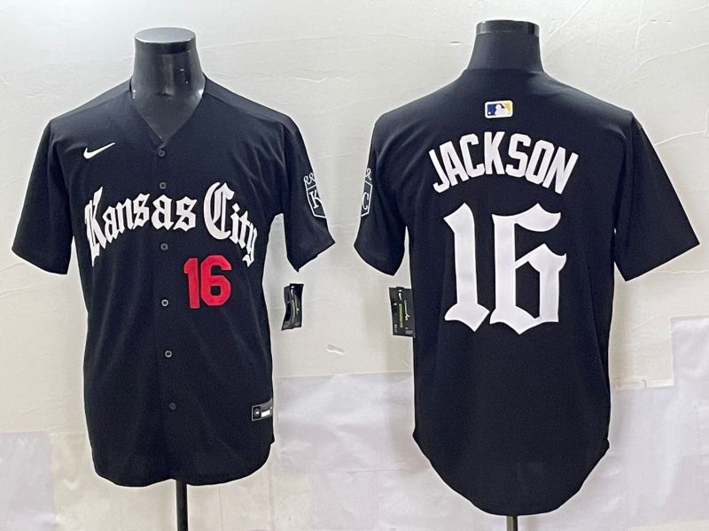 Men 2025 Kansas City Royals #16 Jackson Black Five generations Joint Name Nike MLB Jersey style 7->kansas city royals->MLB Jersey